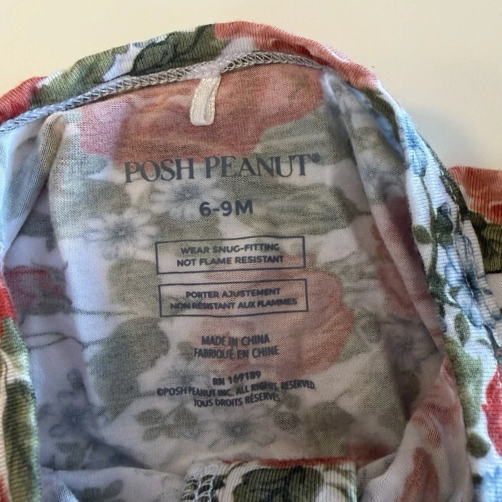 Posh Peanut Floral One Piece Bamboo Footie Pajamas Girls Size 6-9 Months Zipper